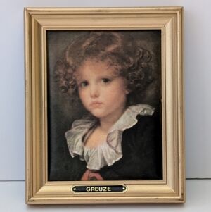 Greuze Vintage Miniature Gold Frame Print On Fabric Classic Art Portrait France